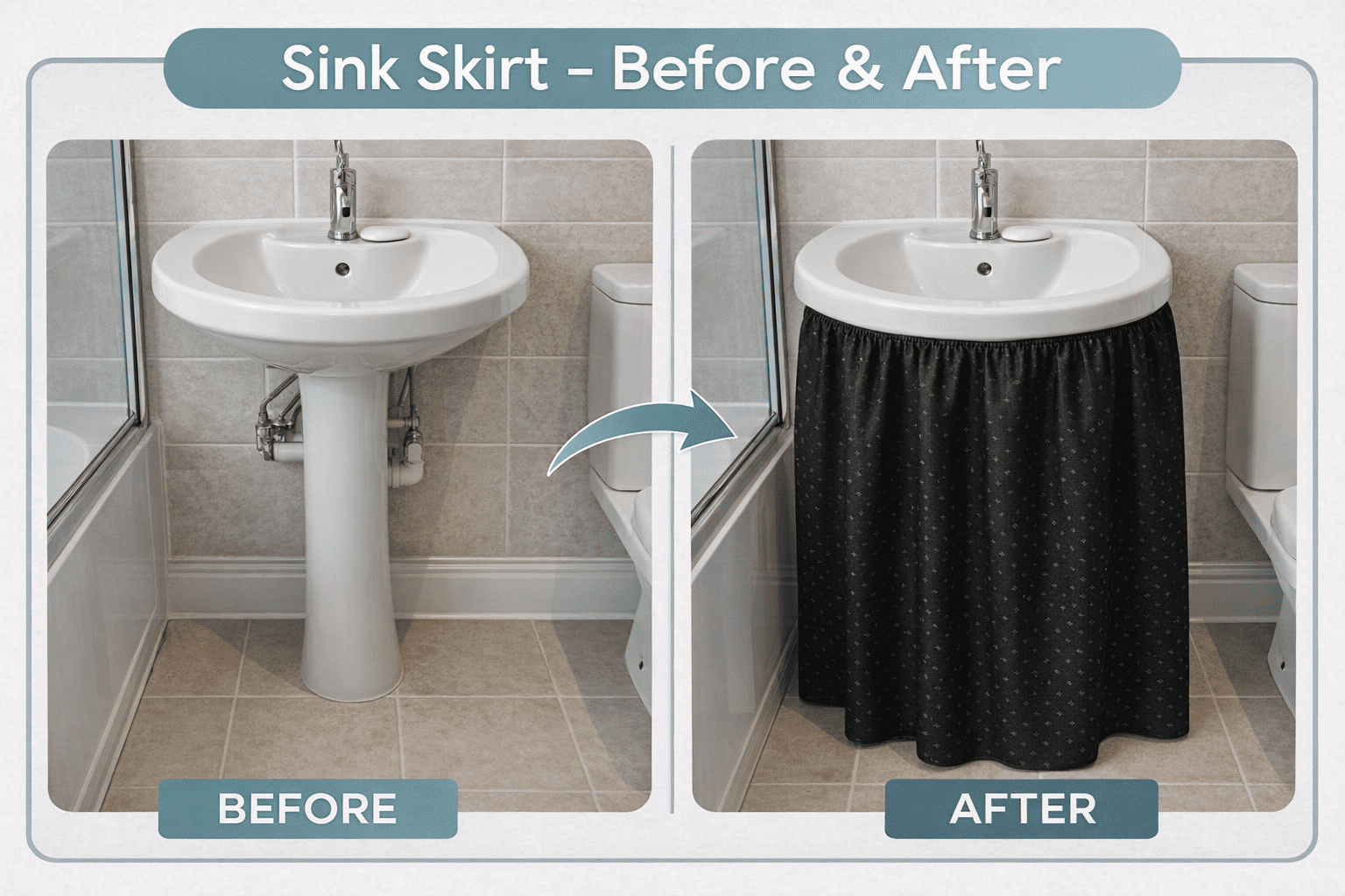 Dependable Industries Diamond Stitch Waterproof Sink Skirt – 56” X 32” Peel-and-Stick For Under-Sink Storage & Pipe Hiding