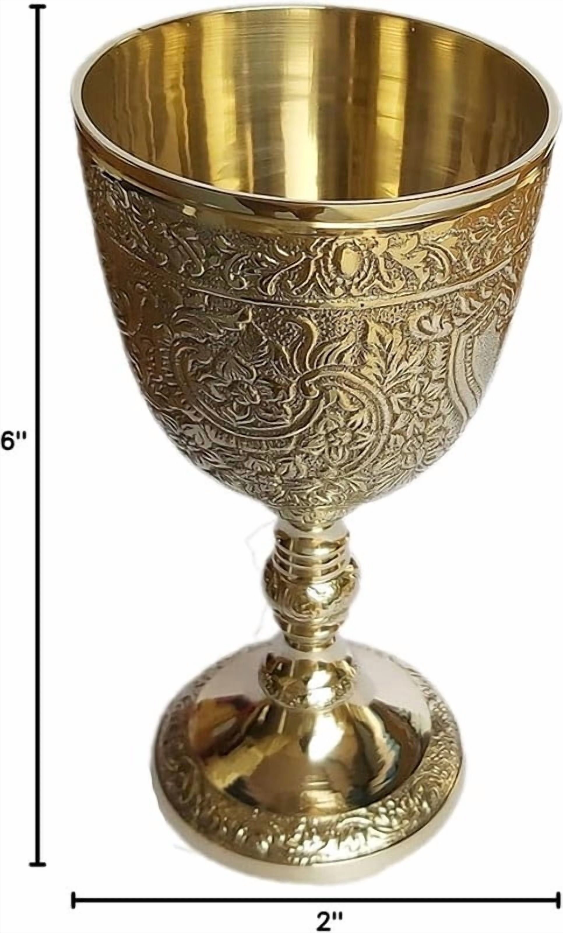 Brass royal chalice cup embossed brass flutes wine heavy goblet brass drinking glasses beverage tumbler cups for water juice milk beer ice tea and farmhouse decor