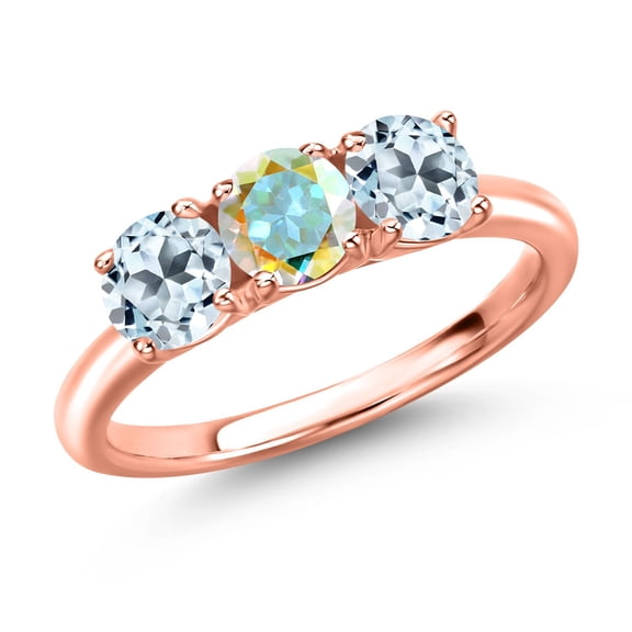 Gem Stone King 18K Rose Gold Plated Silver Mercury Mist Mystic Topaz and Sky Blue Topaz Engagement Ring for Women | 1.95 Cttw | Round 5MM | Gemstone November Birthstone | Size 5