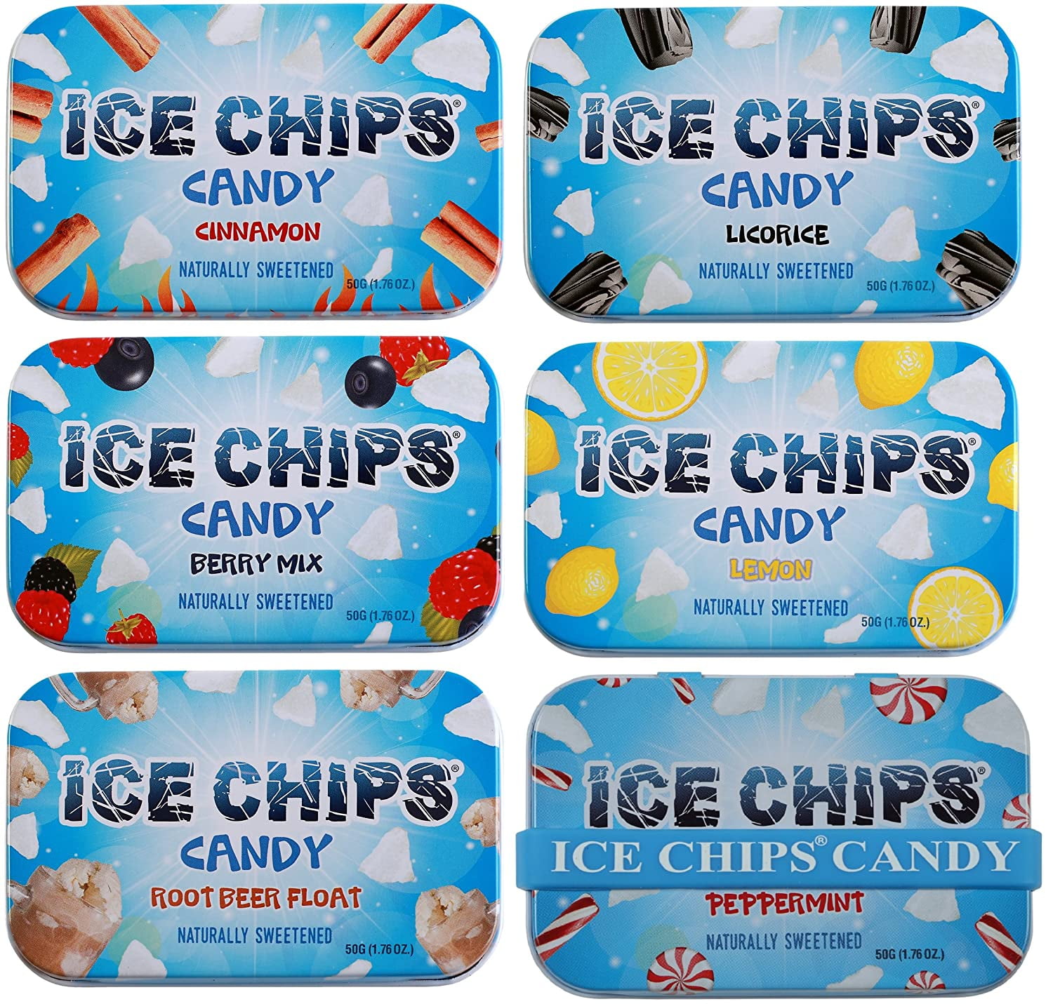 ICE CHIPS Xylitol Candy 6 Tins (Variety Pack); Low Carb, Gluten Free