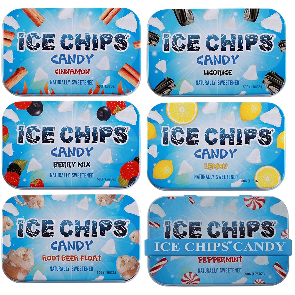 ICE CHIPS Xylitol Candy 6 Tins (Variety Pack); Low Carb, Gluten Free