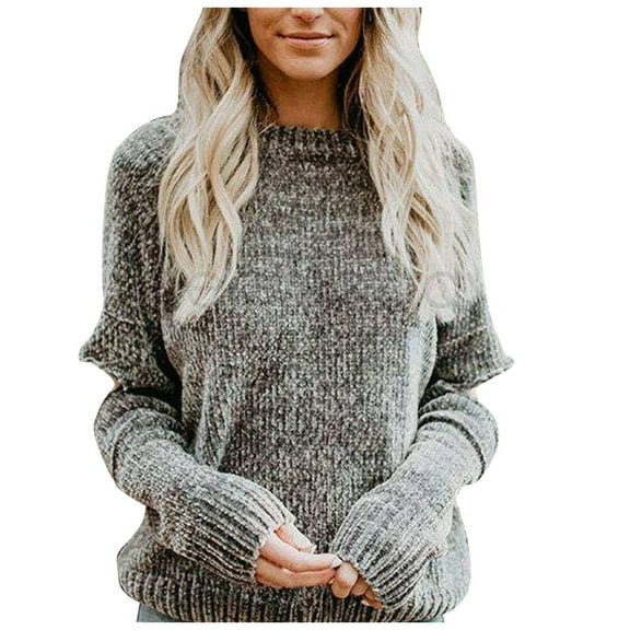 JINMGG 2024 Fall Winter Plus Size Sweaters for Women Clearance,Women Loose Stripe Solid Stitching Long-Sleeved Knitted Sweater