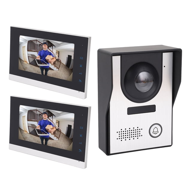 Wired Video Intercom Entry System, Video Door Phone Doorbell with 2 Units 7 Inch Screen, Infrared Night Vision Video Door Phone Camera Kit for Villa Apartment, Remote Unlock
