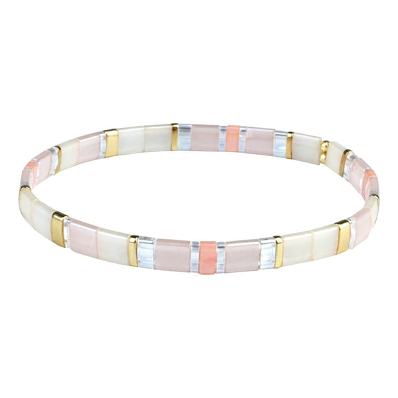 KELITCH Tila Stretch Bracelets Stackable Women Bohemian Friendship Bracelets Rainbow Summer Jewelry (Clear Pink 04D)