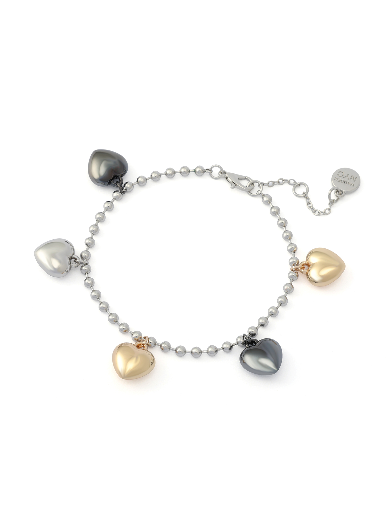 Madden NYC Women's Fashion Tri-Tone Heart Charm Bracelet