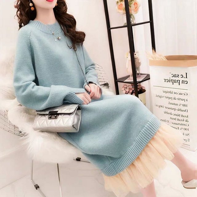 Vestido tipo suéter largo por encima de la rodilla estilo diosa para mujer, ropa exterior suelta, vestido básico de punto estilo occidental para otoño e invierno