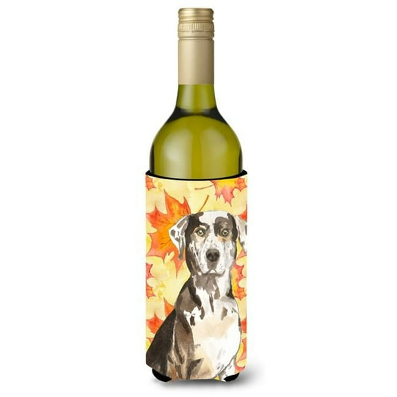 Fall Leaves Catahoula Leopard Dog Wine Bottle Beverge Insulator Hugger