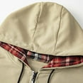 thumbnail image 4 of KeShDi Mens Flannel Shirt Men's Checkered Splicing Long Sleeved Zipper Cardigan Hooded Top Jacket Khaki L, 4 of 6