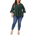 thumbnail image 3 of GRACE & GRANDEUR Women's Plus Size Tops Polka Dots V Neck 3/4 Sleeves Peplum Hem Babydoll Blouses 2X Dark Green, 3 of 7