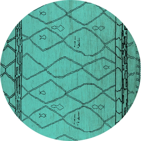 Ahgly Company Machine Washable Indoor Round Solid Turquoise Blue Modern Area Rugs, 6' Round