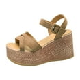 thumbnail image 2 of Viluyesy Womens Heeled Sandals, Ankle Strap Platform Open Toe Elegant Wedge Shoes Khaki, 2 of 5