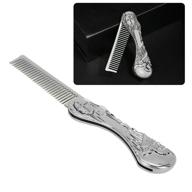 Folding Beard Comb, Zinc Alloy Prevent Static Pocket Oil Hair Comb for Men