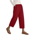 thumbnail image 3 of cocolona Womens Summer Casual Capri Linen Pants Elastic Waist Drawstring Wide Leg Cropped Beach Lounge Pants with Pockets, 3 of 5
