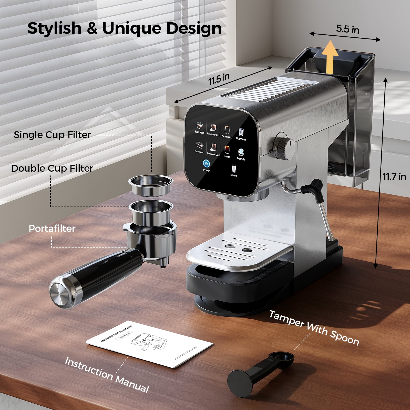 Espresso Machine with Cold Brew, 20 Bar Coffee Maker Machine with Steam Milk Frother, Patbrela LED Touch Screen, Cappuccino/Latte/ for Home