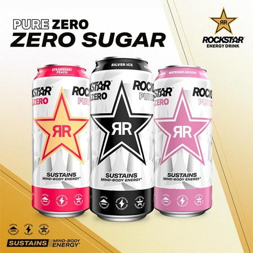 Rockstar Energy Drink Pure Zero, Silver Ice (16Oz Can) - Pack of 2
