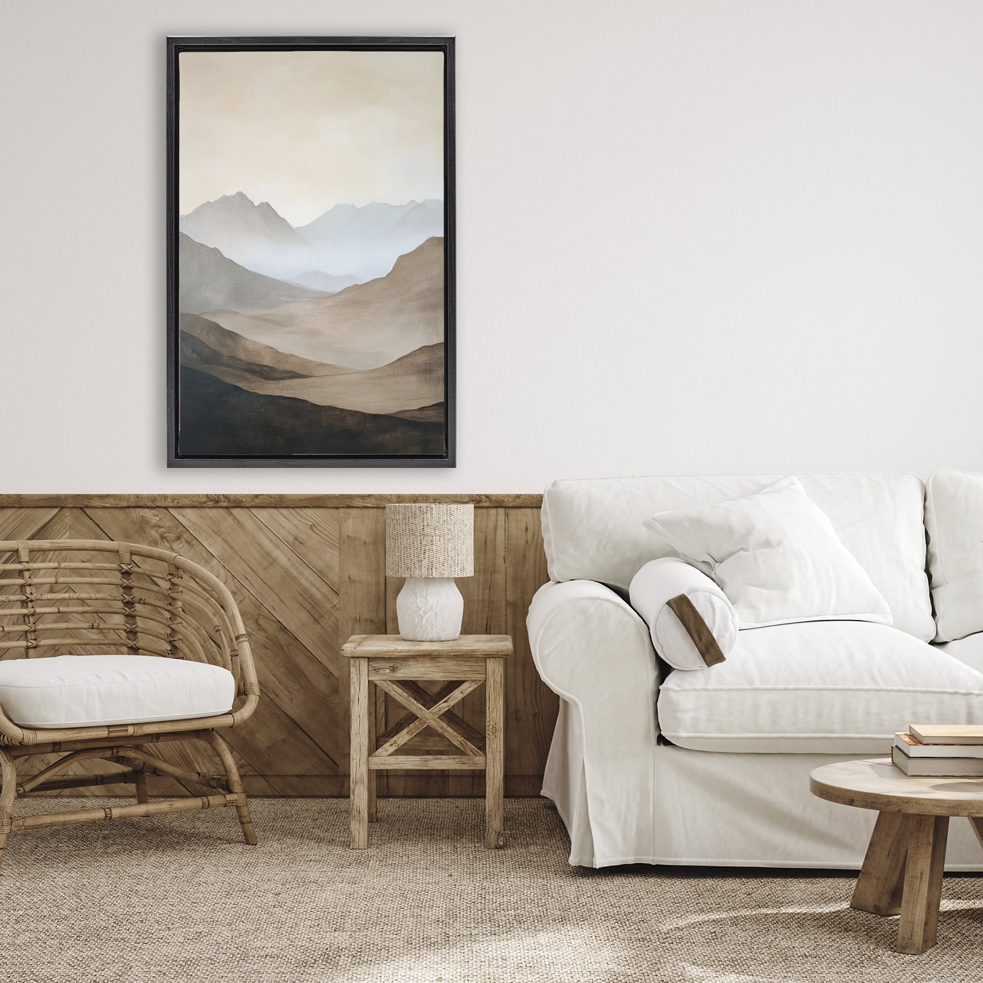 Stupell Industries Foggy Mountains Over Valley Black Framed Floater Canvas Wall Art, design by Petal Prints Design