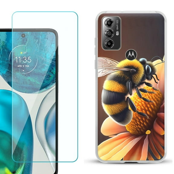 OneToughShield ® for Motorola Moto G Play 2023 Shockproof Fashion Phone Case, with Tempered Glass Screen Protector - Bee