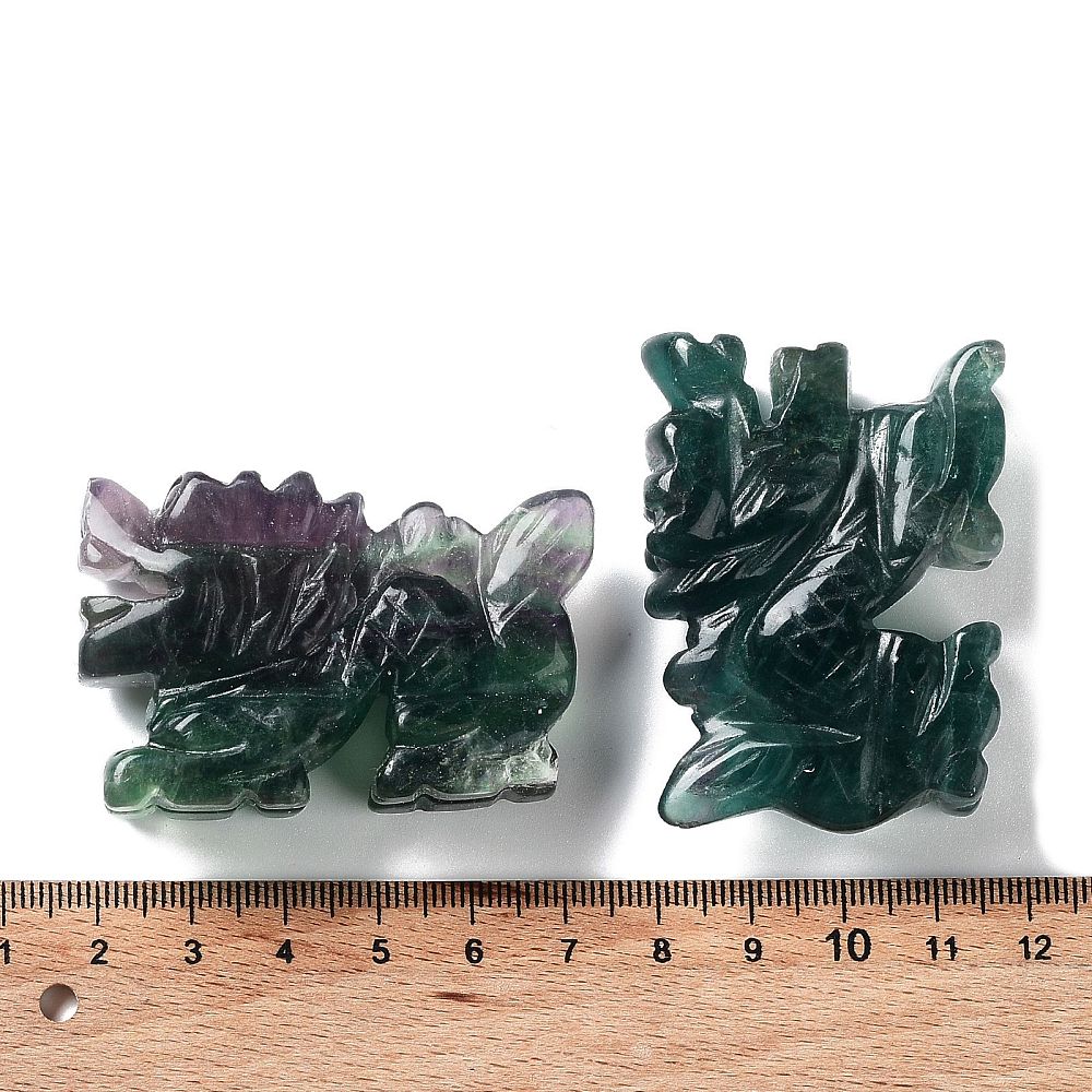 Natural Fluorite Carved Healing Dragon Figurines Reiki Energy Stone Display Decorations 53-55x17x38mm