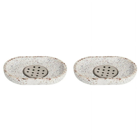 2X Terrazzo Soap Dish Oval Soap Dish Drain Tray Bathroom Accessories