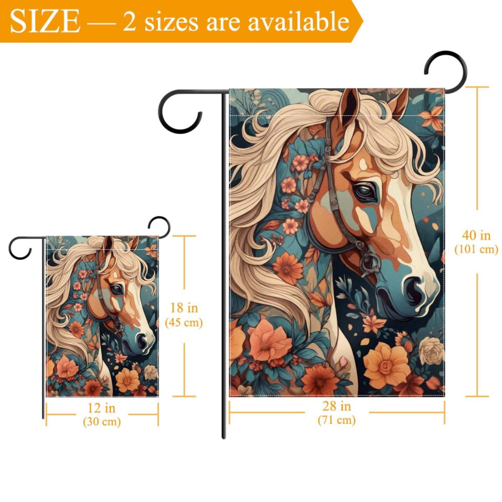 Welcome Horse Aesthetic Art Pattern Garden Flag, Vertical Double Sided Small House Flag, Yard Farmhouse Outdoor Deck Veranda Lawn Decor 28x40 Inch