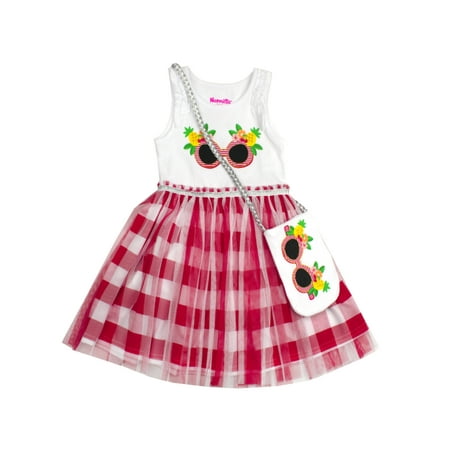 The Gingham Dress - Glitter Pineapple and Gingham Dress with Purse (Little Girls)