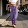 thumbnail image 2 of Women's Summer Harem Pants Casual Elastic Waist Flowy Loose Fit Yoga Pants Drawstring Lightweight Loungewear Jogger Pants Purple M, 2 of 7