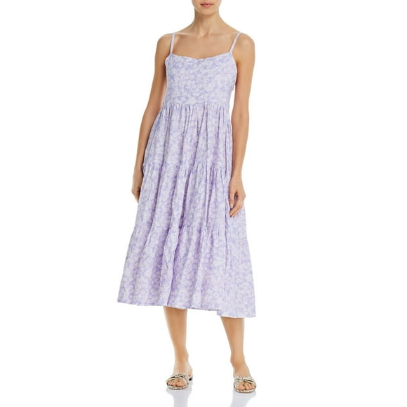 Peony Aftersun Printed Linen Dress Swim Cover-Up, Purple, Purple, 10
