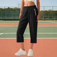 thumbnail image 2 of Wutalume Women's Casual Cotton Linen Drawstring Elastic Waist Straight Leg Capri Pants with Pockets Summer Beach,Black 2XL, 2 of 7