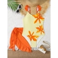 thumbnail image 2 of HWJAD Girls Swimsiut Ruffle Strap One-Piece with Cover Up Kids Floral Print Swimwear Child Beach Bathing Suit 5-12Y, 2 of 6