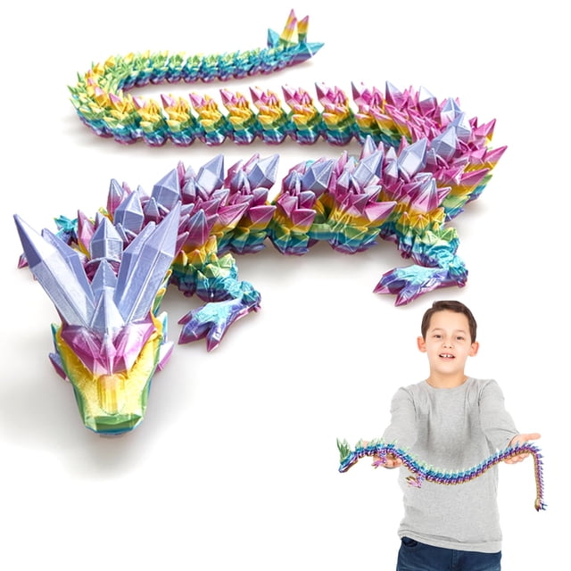 Dragon Toy FOTN, diseño de dragón de cristal impreso en 3D, 60 cm, arcoíris