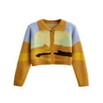 thumbnail image 3 of Women‘s Button Down Sweater Crop Tops Long Sleeve Color Block Knit Cardigan Lapel Spring Fall Outwear, 3 of 6