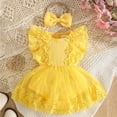 thumbnail image 2 of Wxirdiow Summer Outfit Baby Girl Newborn Baby Girl Summer Outfit Solid Ruffle Bubble Romper Shirt Flutter Sleeve Bodysuit Headband Clothes Yellow Size,6-9 Months, 2 of 4