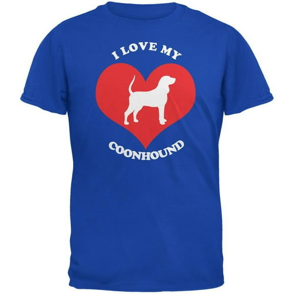Valentines I Love My Coonhound Royal Adult T-Shirt - Small