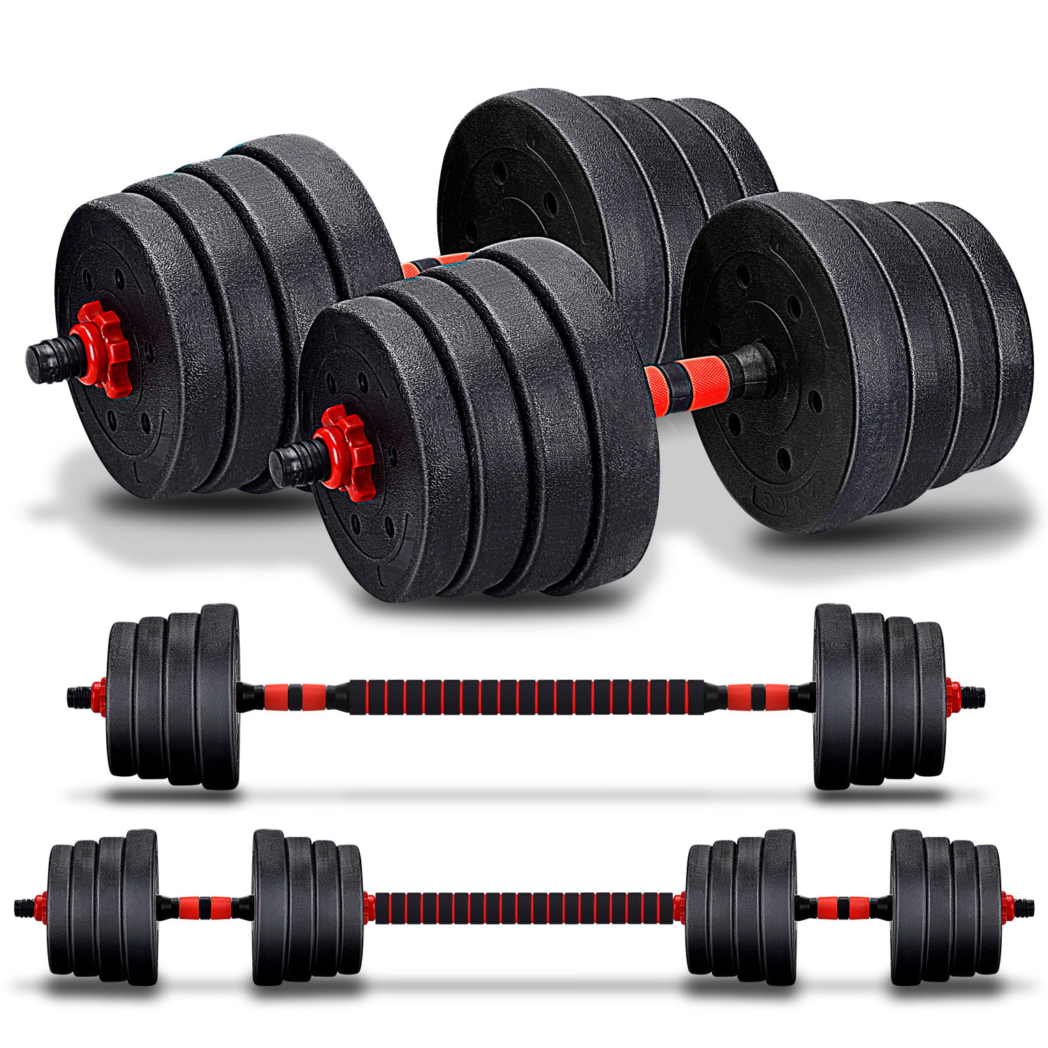 Totall 66 LB Weight Dumbbell Set Adjustable Cap Gym Barbell Plates Body Workout