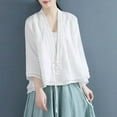 thumbnail image 3 of Mittory Women's Long Sleeve V-Neck Cotton Linen Chinese Frog Button Tops Elegant Loose Vacation Blouse, 3 of 4