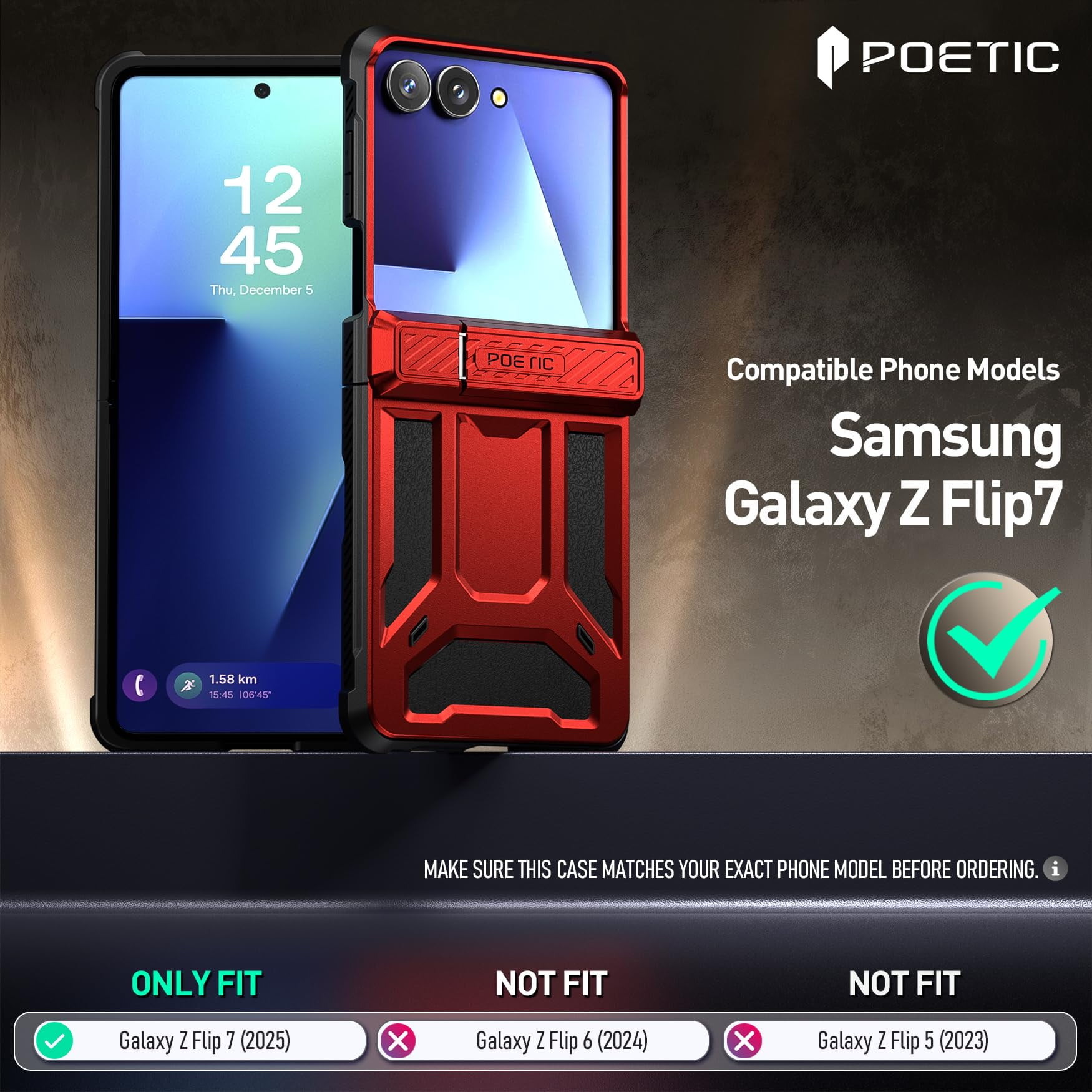 Poetic Spartan for Samsung Galaxy Z Flip 7 Case, [Kickstand] [Hinge Protection] [20FT Mil-Grade Drop Tested], Full-Body Rugged Shockproof Protective Phone Cover for Galaxy Z Flip7, Metallic Red