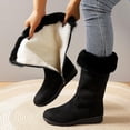 thumbnail image 5 of Women Plus Size Warm Fleece Lined Mid Calf Winter Boots Fluffy Plush Collar Round Toe Comfort Side Zipper Low Block Heel Booties Cold Weather Footwear for Ladies Black 9.5(43), 5 of 9
