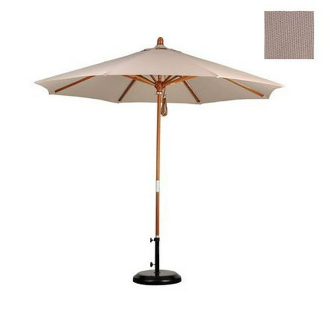 9' Wood Market Umbrella Pulley Open Marenti Wood/Olefin/Champagne
