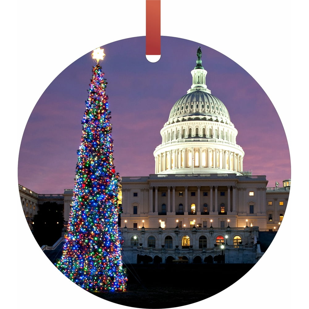 The United States Capitol on Christmas Eve Flat Round Shaped