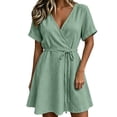 thumbnail image 2 of Bxsruta Womens Summer Dress Casual Short Sleeve V Neck Wrap Mini Dress for Vacation Beach, 2 of 7