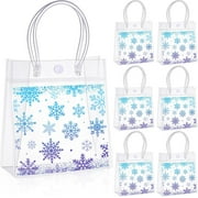 24 Pcs Glitter Snowflake Gift Bags PVC with Handles 6.3 x 5.9 x 2.7 Inches Transparent Plastic Reusable Totes Gift Bags Bulk for Fairy Birthday Party Supplies(Glitter Snowflake)