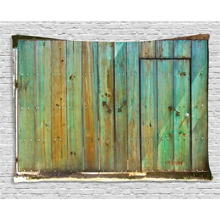 - Vintage Tapestry, Rustic Old Wood Gate Dated Tuscany House Entrance with Antique Texture Photo, Wall Hanging for Bedroom Living Room Dorm Decor, 60W X 40L Inches, Mint Brown, by Ambesonne