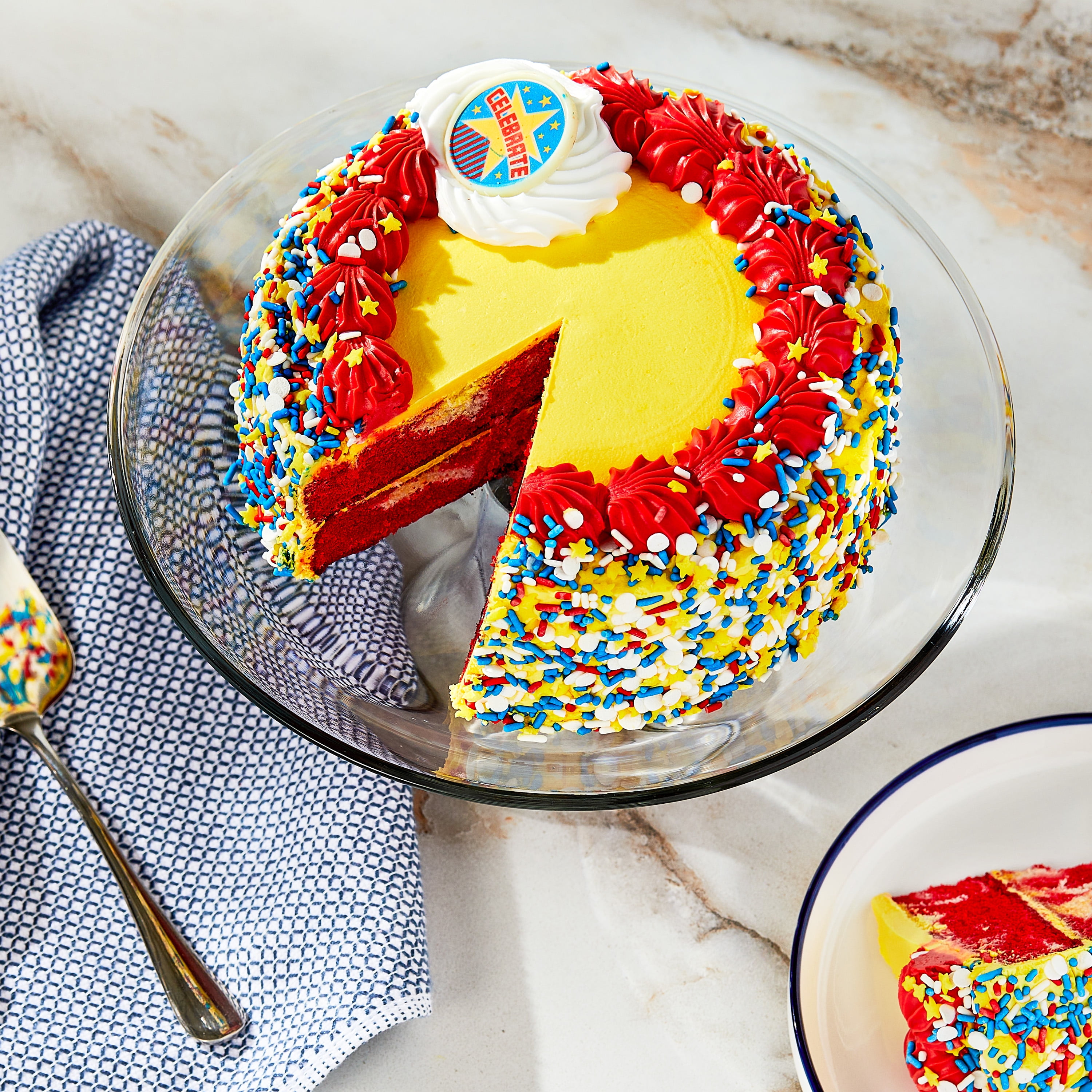 Freshness Guaranteed 7-Inch Color Blast Marble Celebrate Cake, 35 oz (Refrigerated)