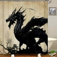 thumbnail image 3 of 4PCS Dragon Shower Curtain Set, Waterproof Fabric Shower Curtain, Non-Slip Bath Mat Bathroom Rugs, Moon Mountain Medieval Mythical Creature Fantasy Magic Animal Boys Girls Kids Bathroom Decor, 3 of 7