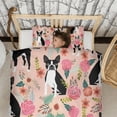 thumbnail image 3 of Pink Boston Terrier and Flower Duvet Cover and Pillowcase Set for Single Bedding, Bedroom Accessories for Kids Teens, 3 of 5