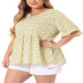 thumbnail image 4 of CHUANK Women‘s Plus Size Summer Floral Ruffle Sleeve Babydoll Blouses, 4 of 5