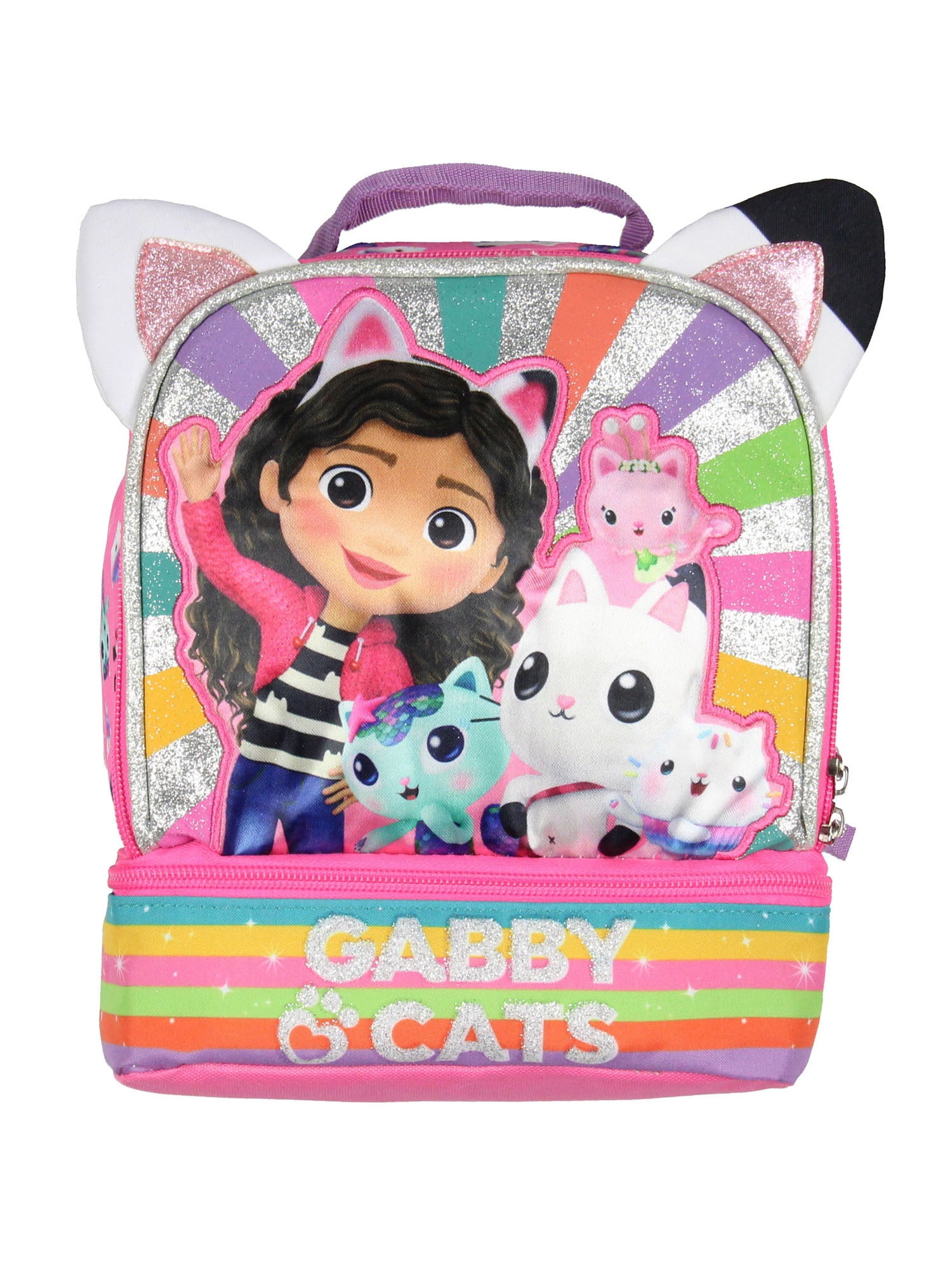 Gabby's Dollhouse Lunch Box 3D Gabby and Cats Dual-Compartment Insulated Lunch Bag Cooler 9"