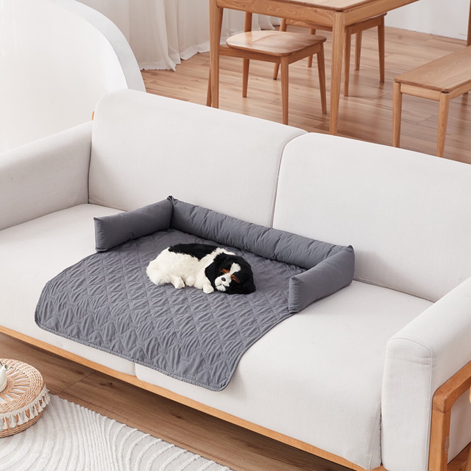Momihoom Quilted 3-Sided Bolster Pet Bed & Furniture Protector, Versatile Sofa Cushion for Dogs & Cats, All-Season Pet Mat with Raised Edges