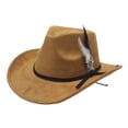 thumbnail image 2 of SGMVNU Cowboy Hats for Men Small Brim Felts Crushable Outback Hat with Belt Strap Parties Western , Khaki, One Size, 2 of 9