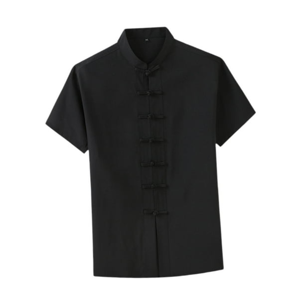 Camisa de kung fu Fernando traje Tang para hombre manga corta Negro 119 cm
